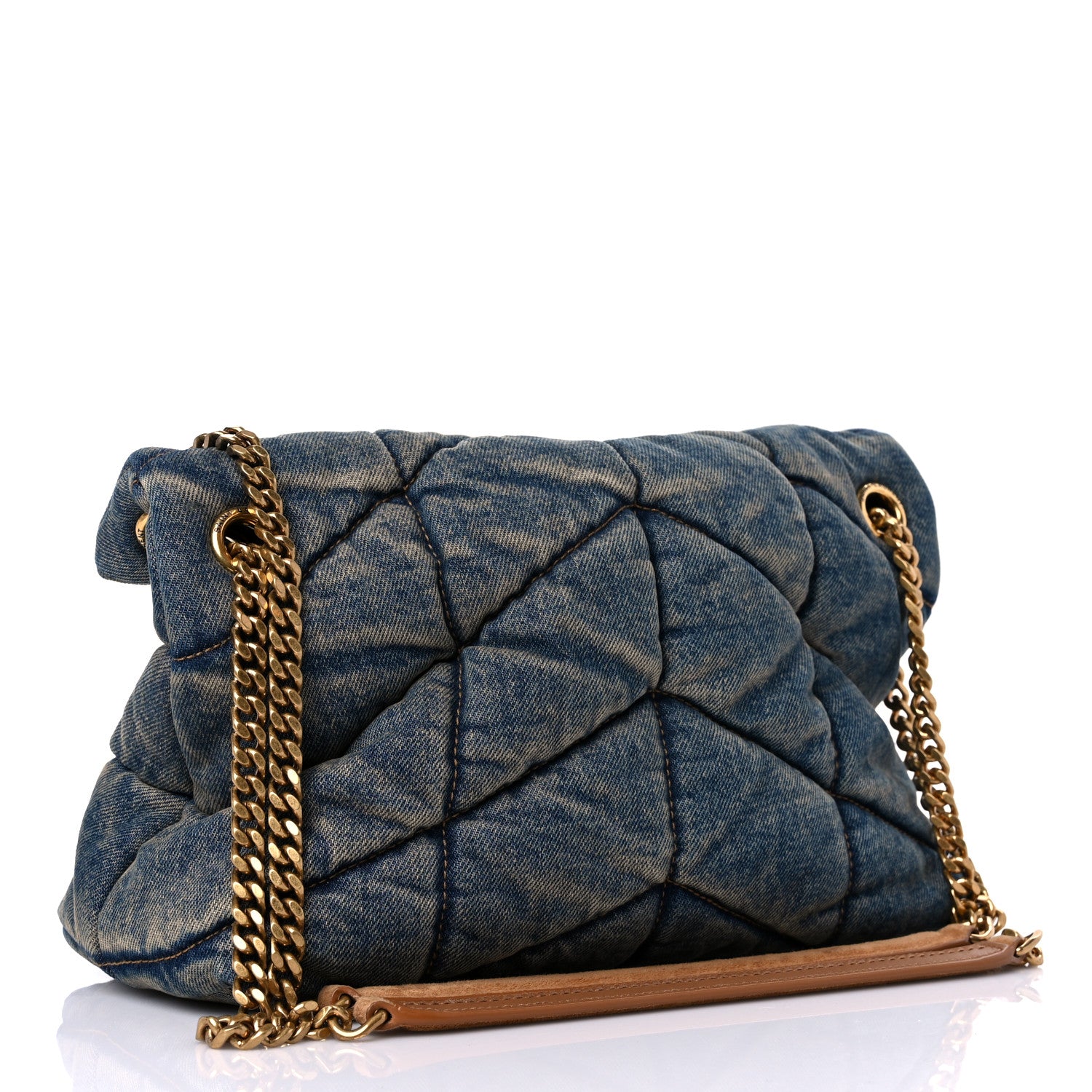 Saint Laurent Denim Quilted Small Loulou Puffer Monogram Chain Satchel Blue Cinnamon 3 of 15
