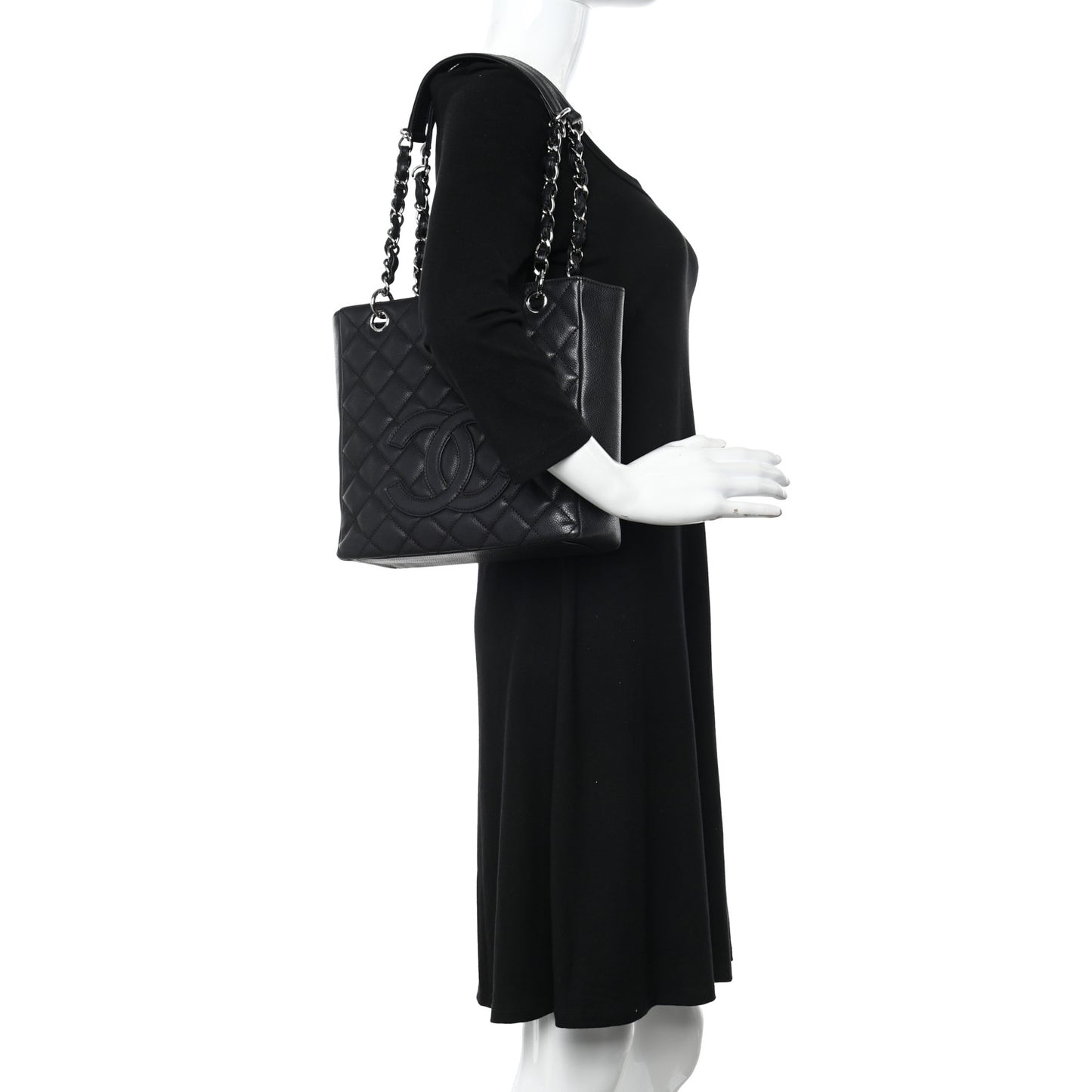 Caviar Quilted Petit Shopping Tote PST Black