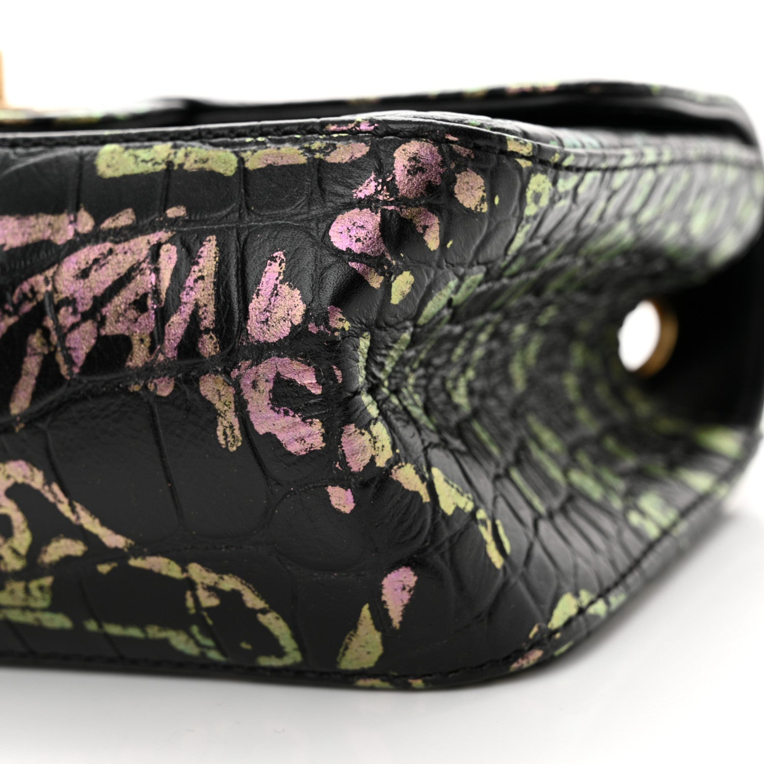 Chanel Calfskin Crocodile Embossed Graffiti 2.55 Mini Cocodile Reissue Flap Black Pink 10 of 11
