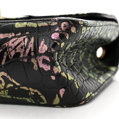 Chanel Calfskin Crocodile Embossed Graffiti 2.55 Mini Cocodile Reissue Flap Black Pink 10 of 11