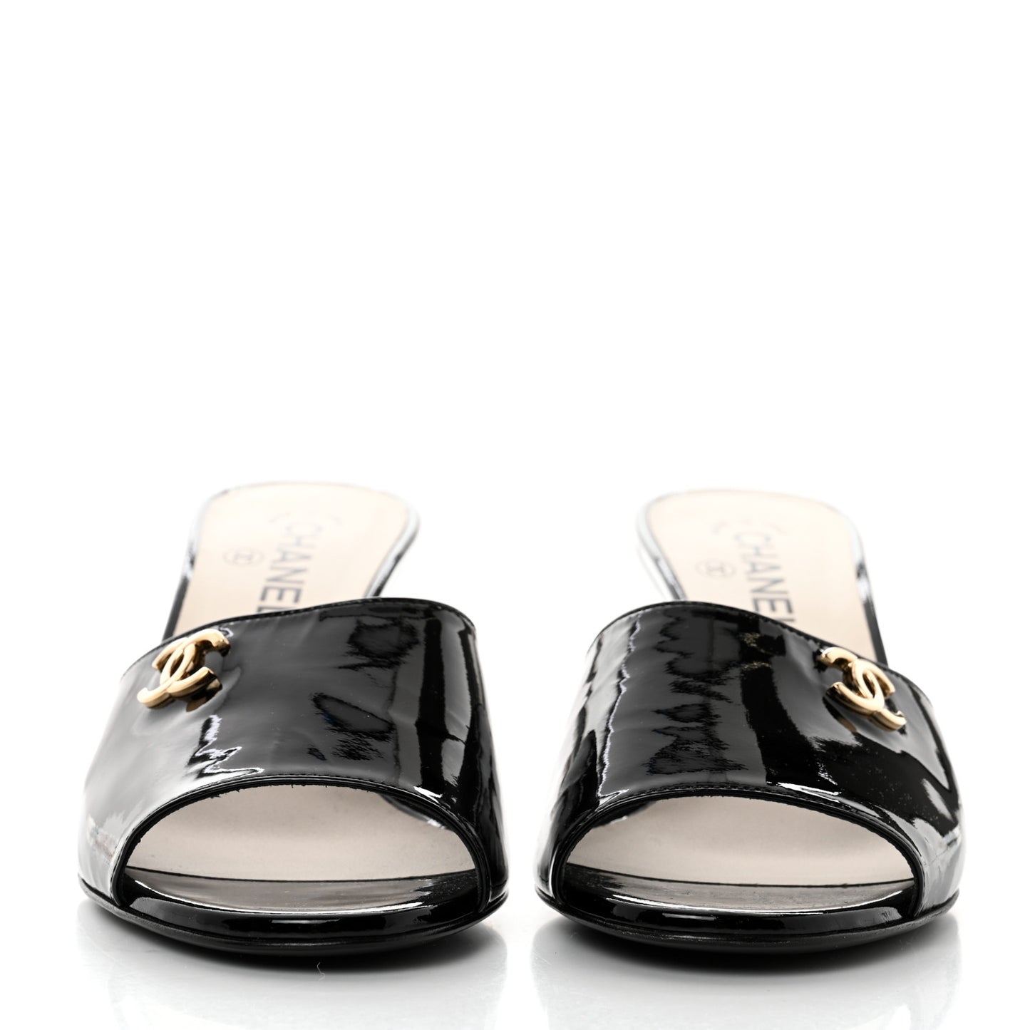 Patent Lambskin Pearl Mules 40 Black
