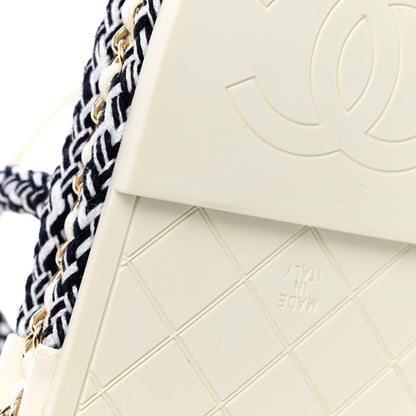 Chanel Lambskin Cord Chain CC Sandals 38 Navy Blue White 10 of 16