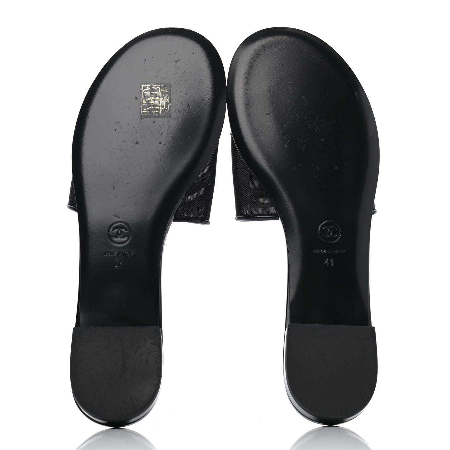 Mesh Patent Calfskin CC Mules 41 Black