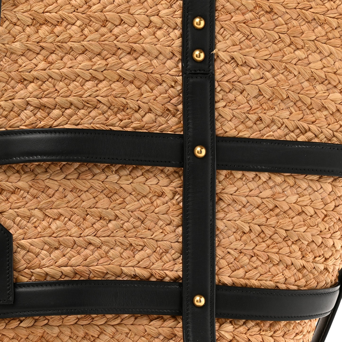 Raffia Calfskin Caged Tote Naturale Black