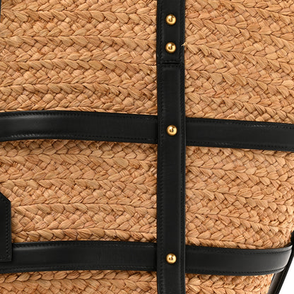 Saint Laurent Raffia Calfskin Caged Tote Naturale Black 8 of 12