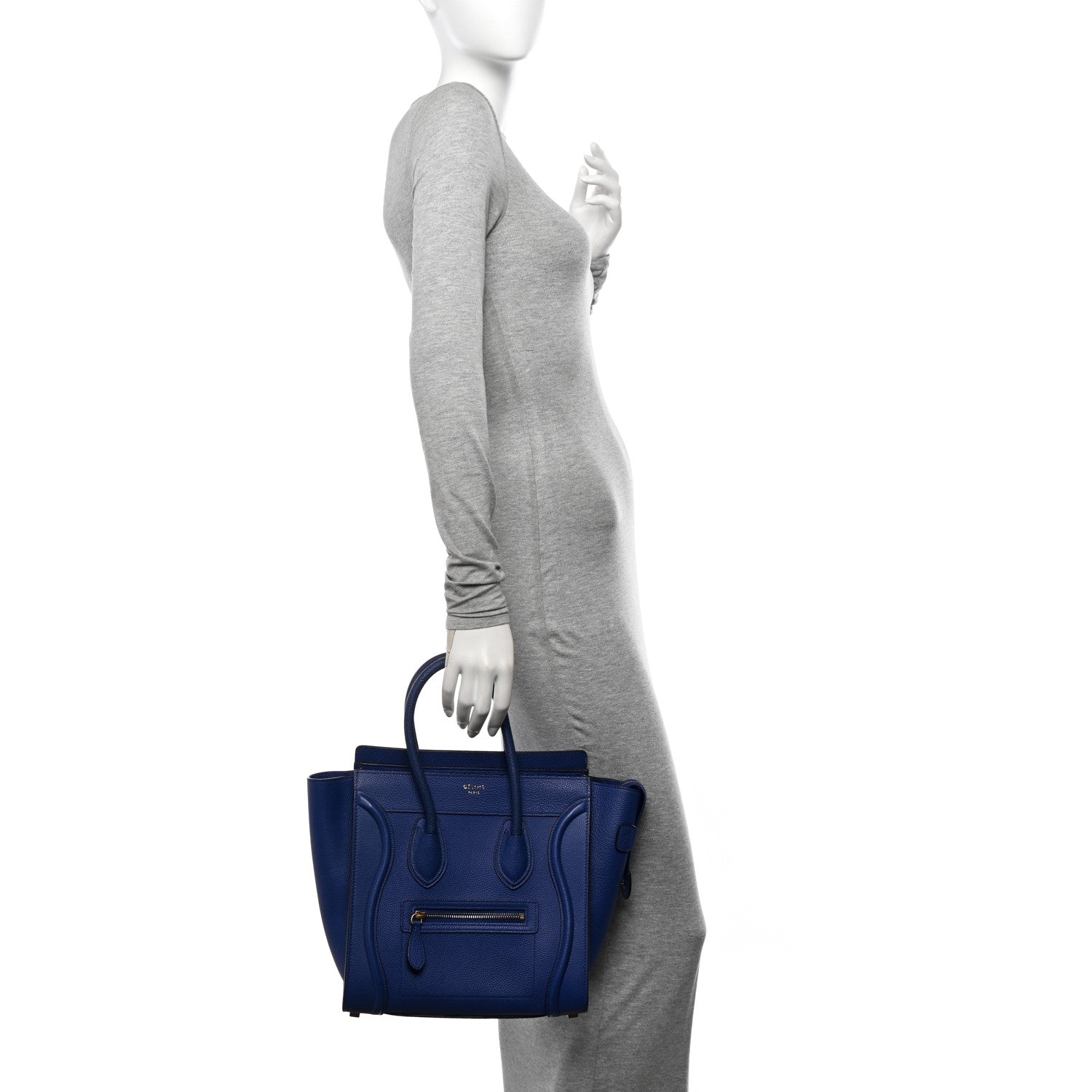 Celine Drummed Calfskin Micro Luggage Indigo 2 of 10