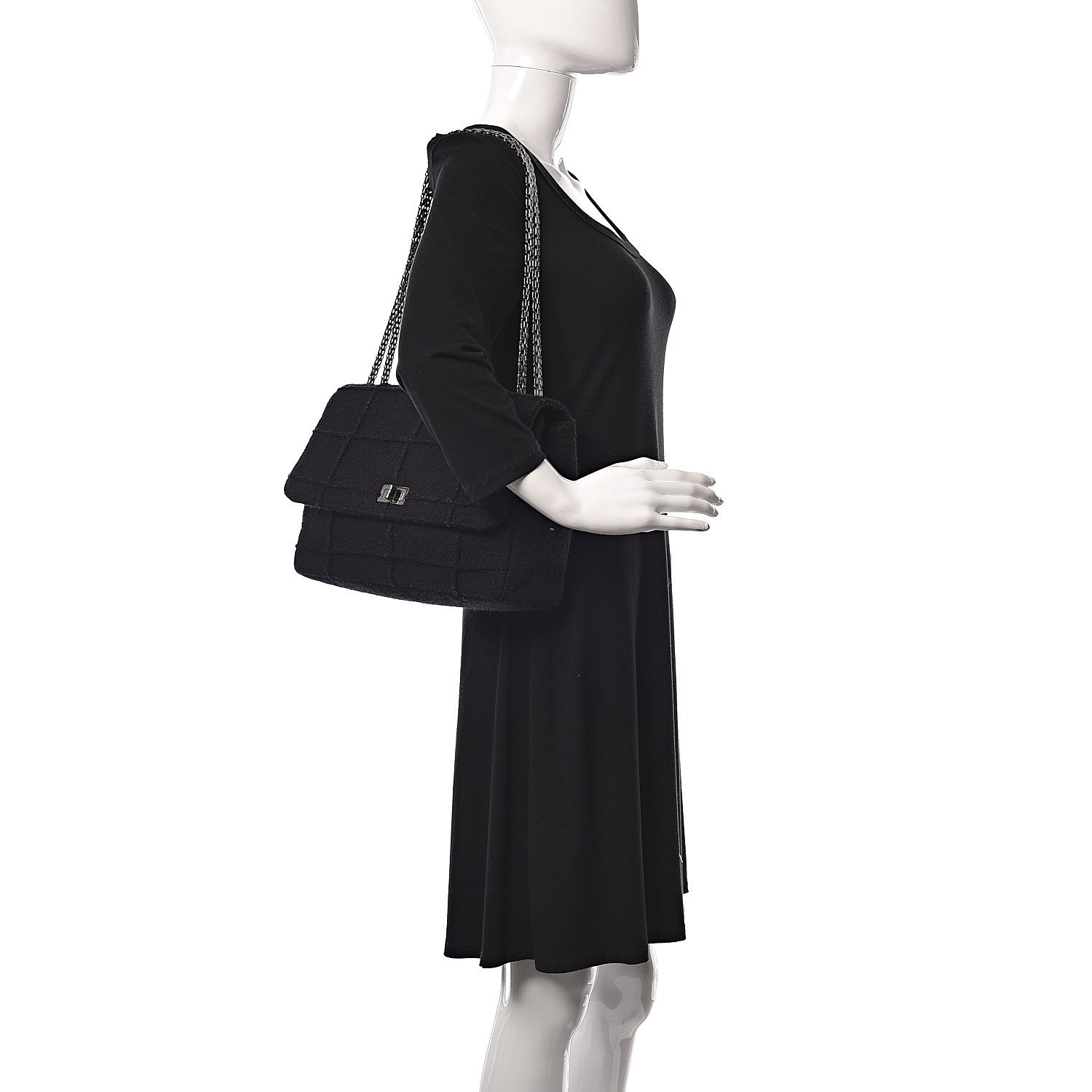 Chanel Wool Patchwork Mademoiselle Jumbo Flap Black 2 of 11