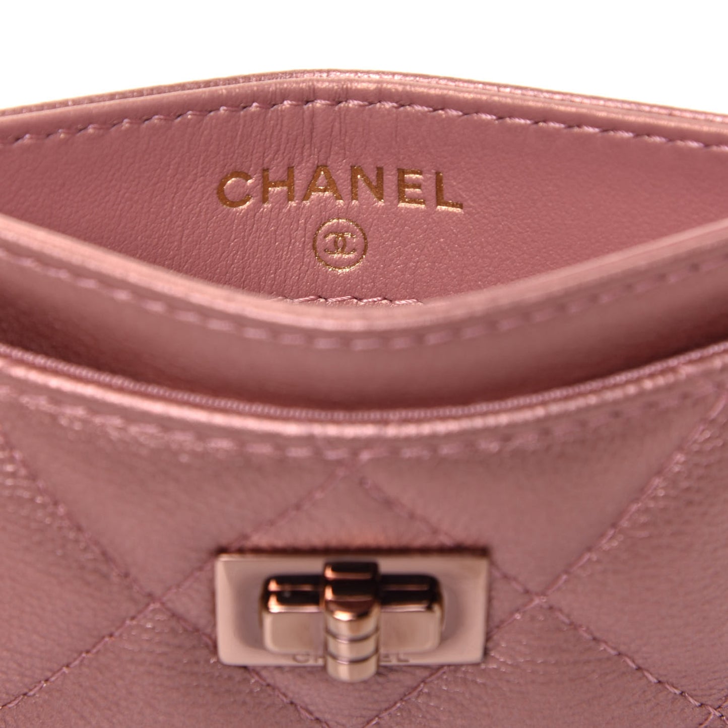 Metallic Caviar Quilted Reissue Card Holder Rose Gold