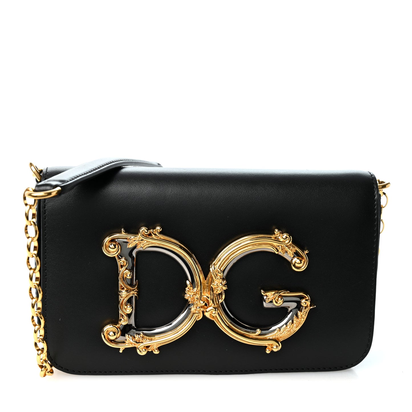 DOLCE GABBANA Calfskin DG Girls Phone Shoulder Bag Black