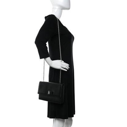 Salvatore Ferragamo Pebbled Calfskin Vara Bow Chain Flap Crossbody Black 2 of 10