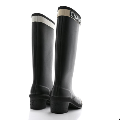 Chanel Rubber Logo Rain Boots 35 Black White 4 of 12