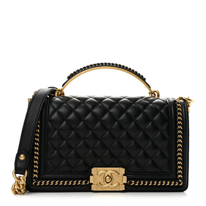 Chanel Lambskin Quilted Medium Top Handle Boy Flap Black 1 of 13