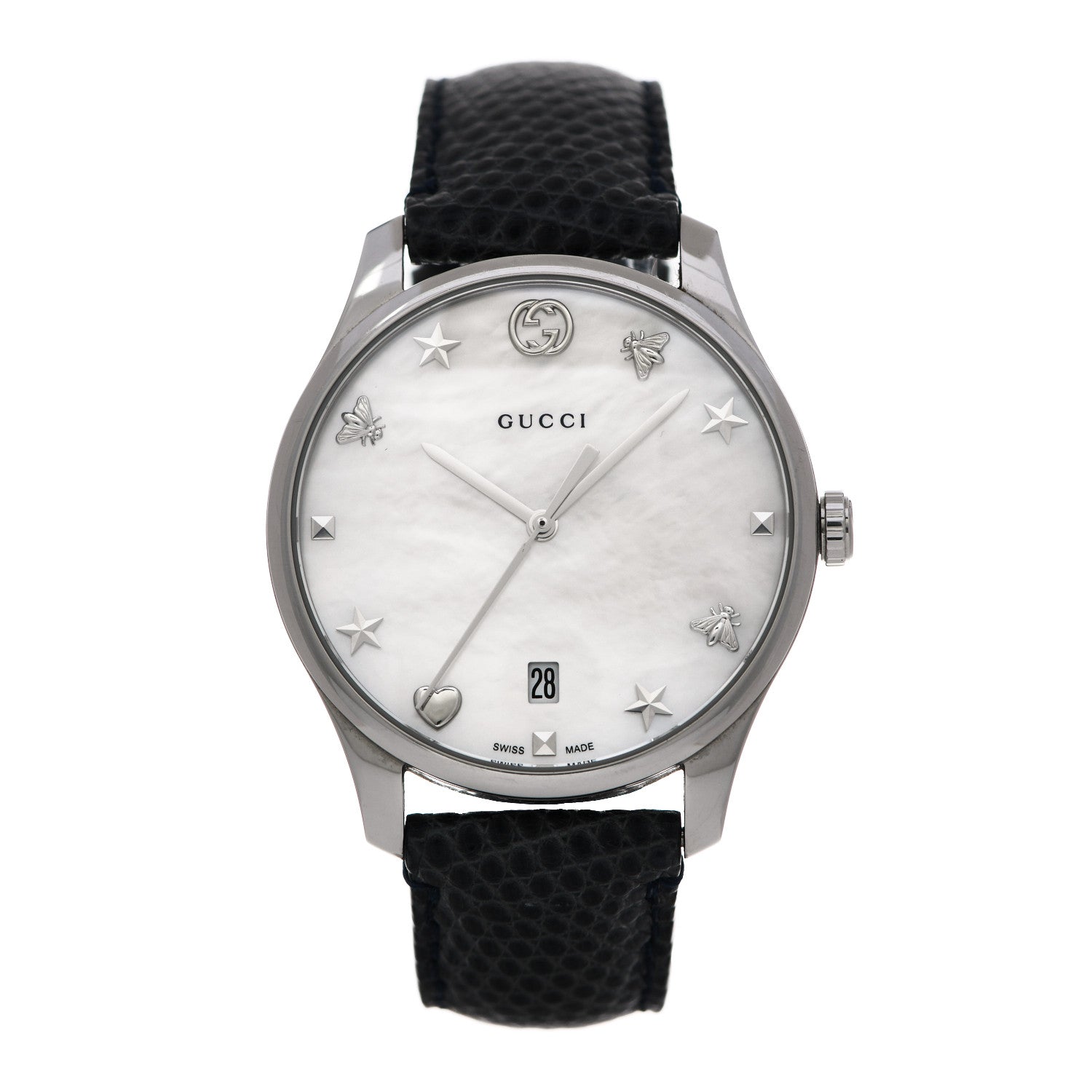 Gucci Stainless Steel Calfskin Mother of Pearl 36mm G-Timeless Charm Quartz Watch 1 of 5