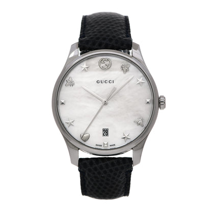 Gucci Stainless Steel Calfskin Mother of Pearl 36mm G-Timeless Charm Quartz Watch 1 of 5