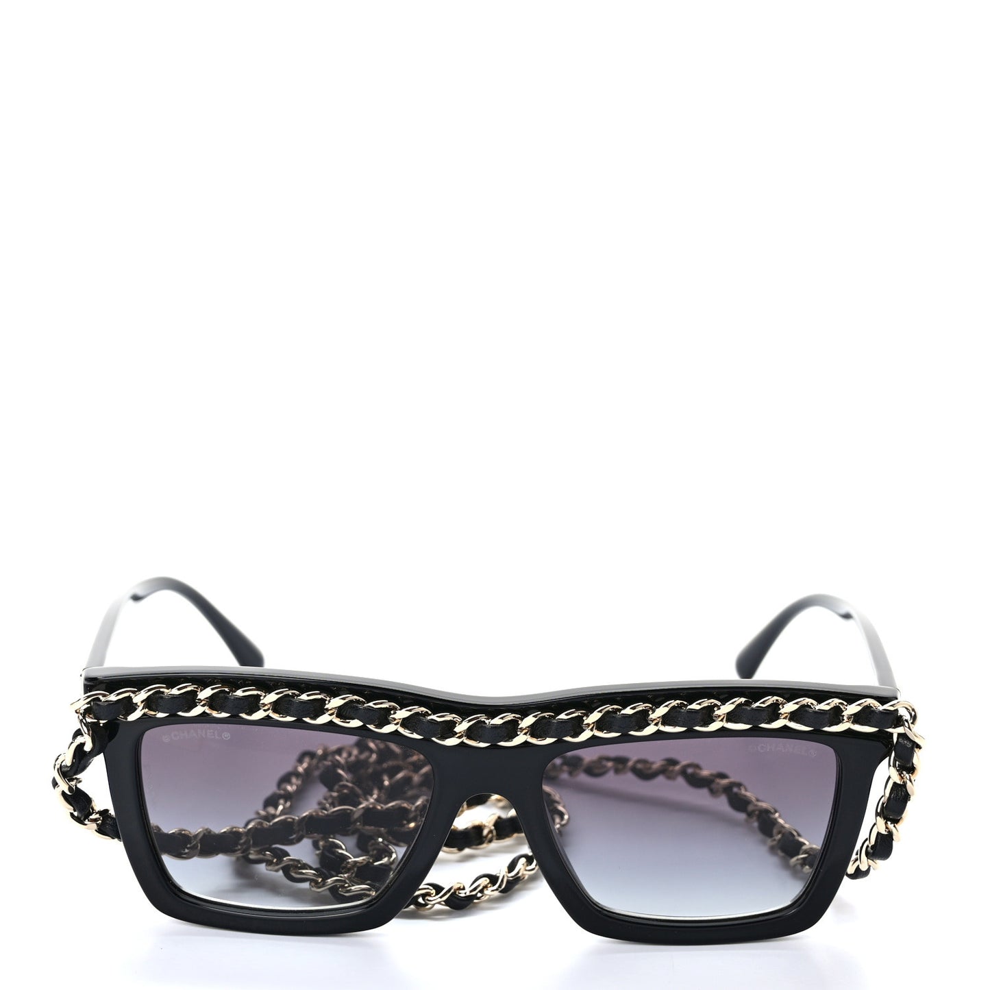 Acetate Metal Calfskin Chain Rectangle Sunglasses 71627 Black