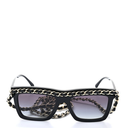 Chanel Acetate Metal Calfskin Chain Rectangle Sunglasses 71627 Black 2 of 9