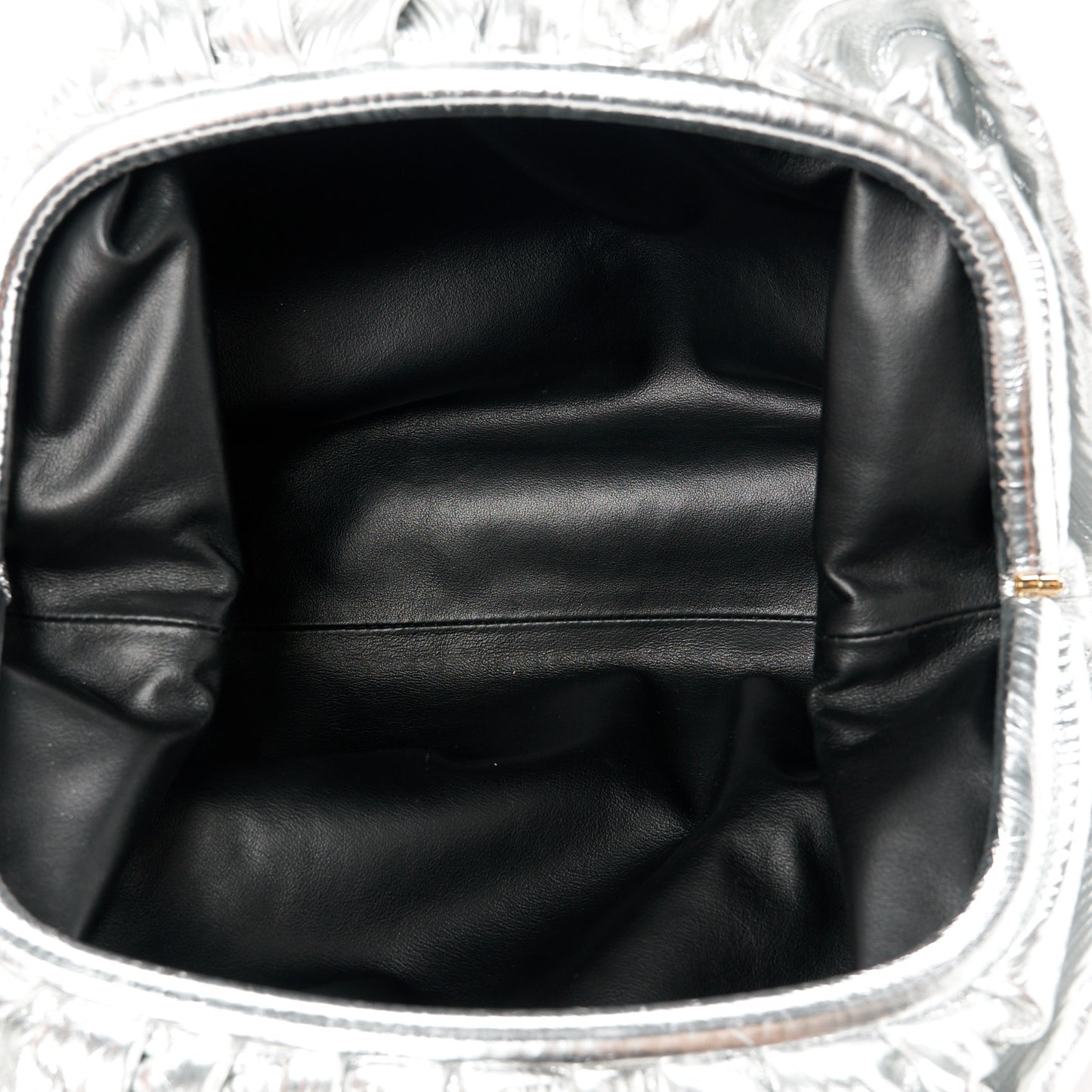 Metallic Bark Calfskin Embossed The Pouch Oversized Clutch Silver