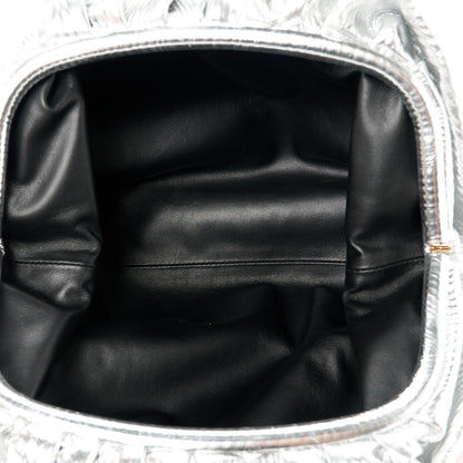 Bottega Veneta Metallic Bark Calfskin Embossed The Pouch Oversized Clutch Silver 5 of 10