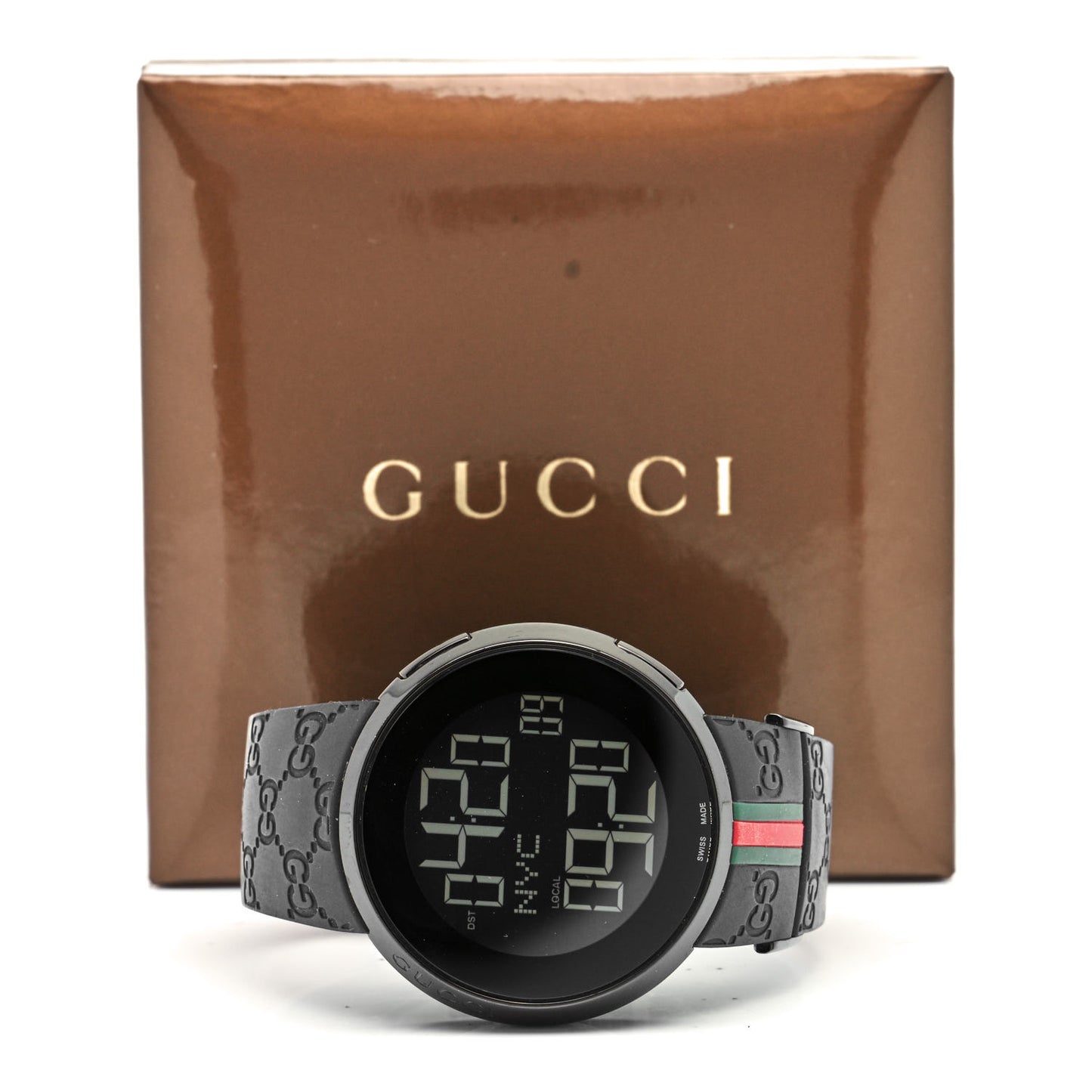 Stainless Steel Rubber 45mm Digital I-Gucci Web Watch Black