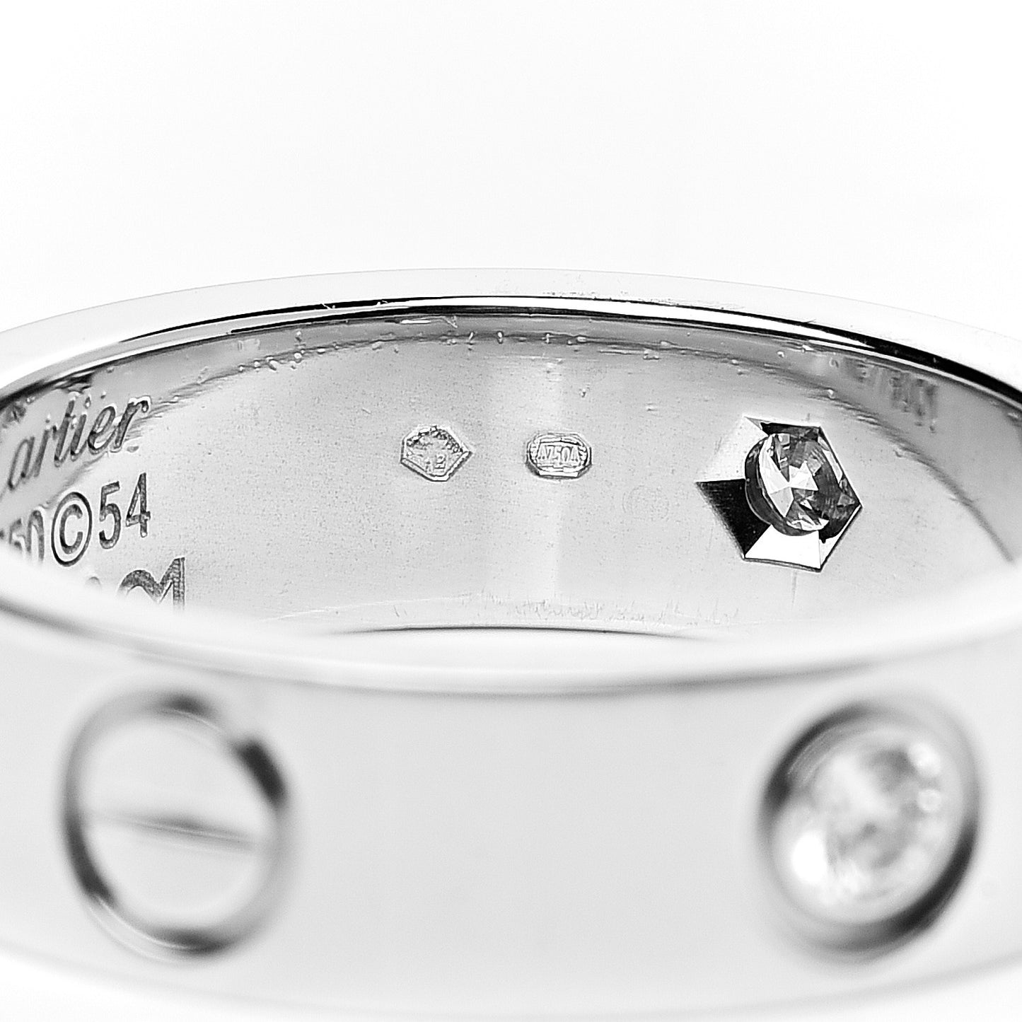 18K White Gold 3 Diamond 5.5mm LOVE Ring 54 6.75