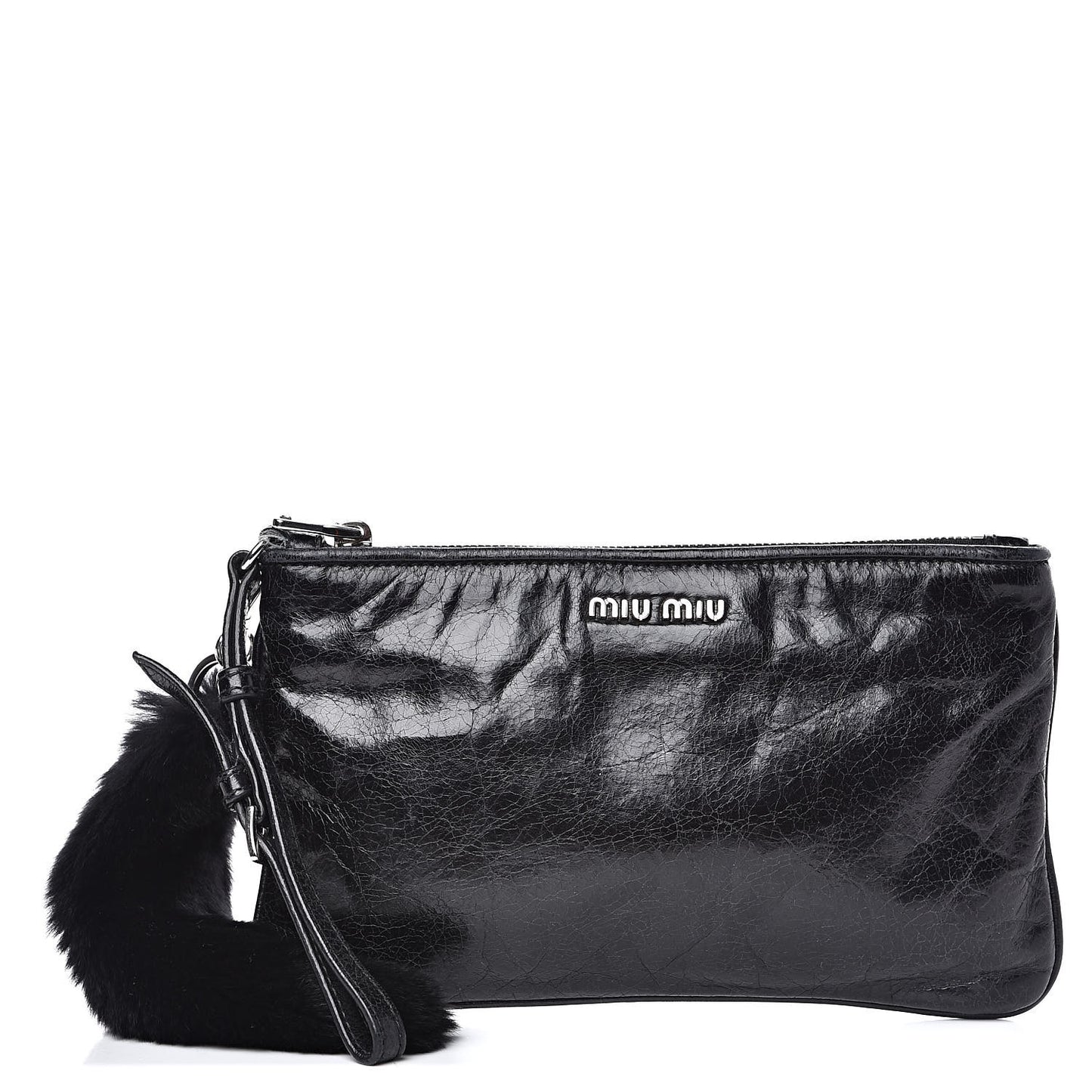 Nappa Lux Rabbit Fur Pouch Black