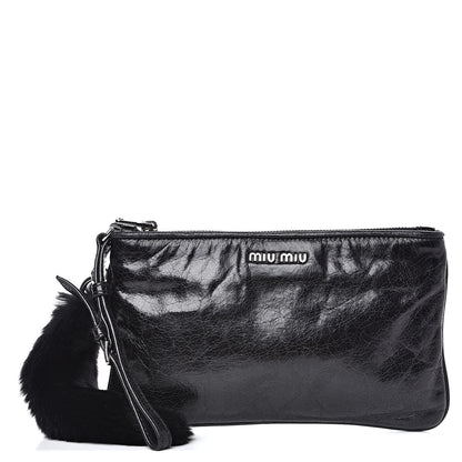 Miu Miu Nappa Lux Rabbit Fur Pouch Black 1 of 11