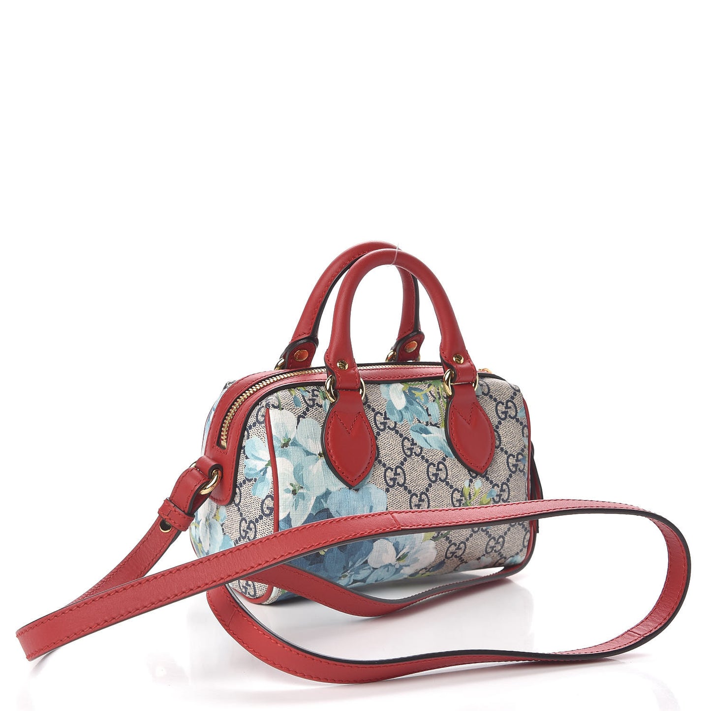 GG Supreme Monogram Blooms Mini Boston Navy Blue Hibiscus