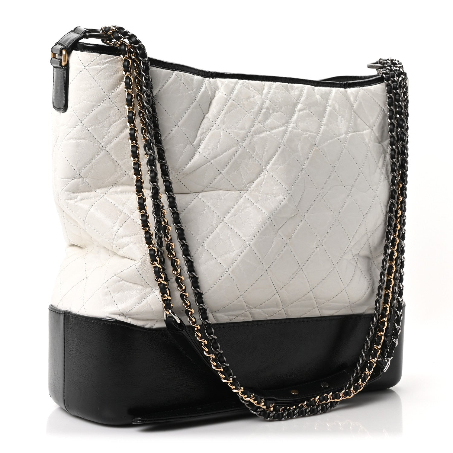 Chanel Aged Calfskin Quilted Maxi Gabrielle Hobo White Black 3 of 10