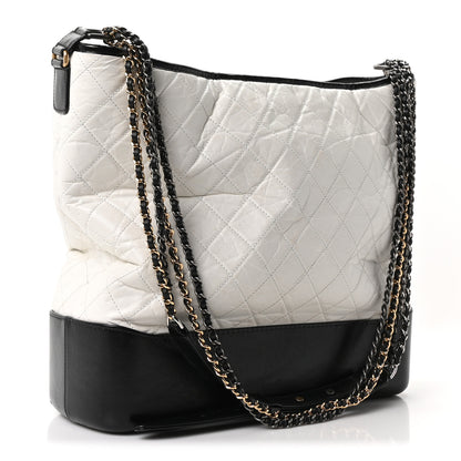 Chanel Aged Calfskin Quilted Maxi Gabrielle Hobo White Black 3 of 10