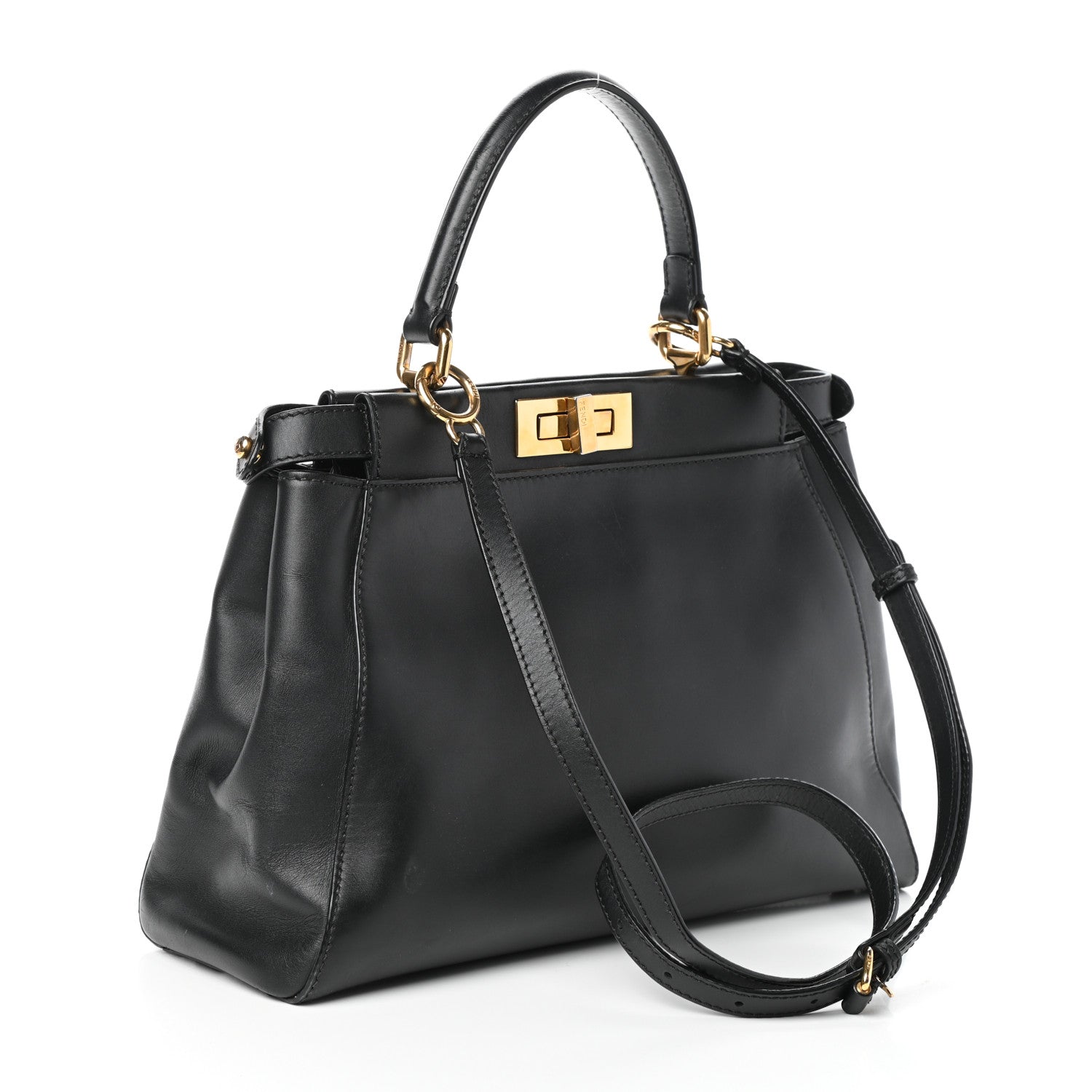 Fendi Vitello Morgan Shiny Nappa Medium Peekaboo Iconic Satchel Black 3 of 10