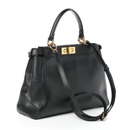 Fendi Vitello Morgan Shiny Nappa Medium Peekaboo Iconic Satchel Black 3 of 10