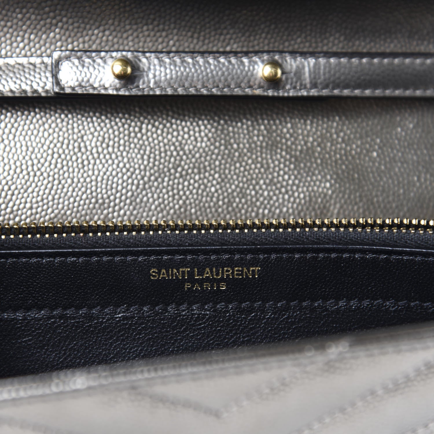 Saint Laurent Metallic Grain De Poudre Matelasse Chevron Monogram Chain Wallet Gold 9 of 11