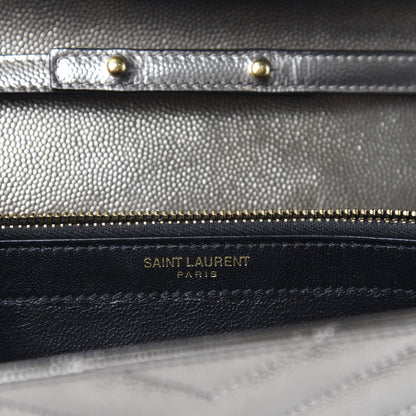 Saint Laurent Metallic Grain De Poudre Matelasse Chevron Monogram Chain Wallet Gold 9 of 11