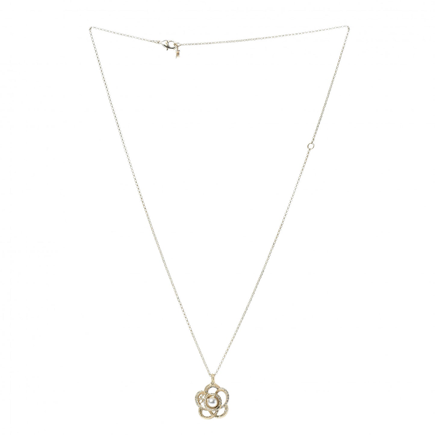 Crystal Pearl Camellia Necklace Gold