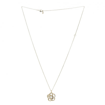 Chanel Crystal Pearl Camellia Necklace Gold 3 of 5