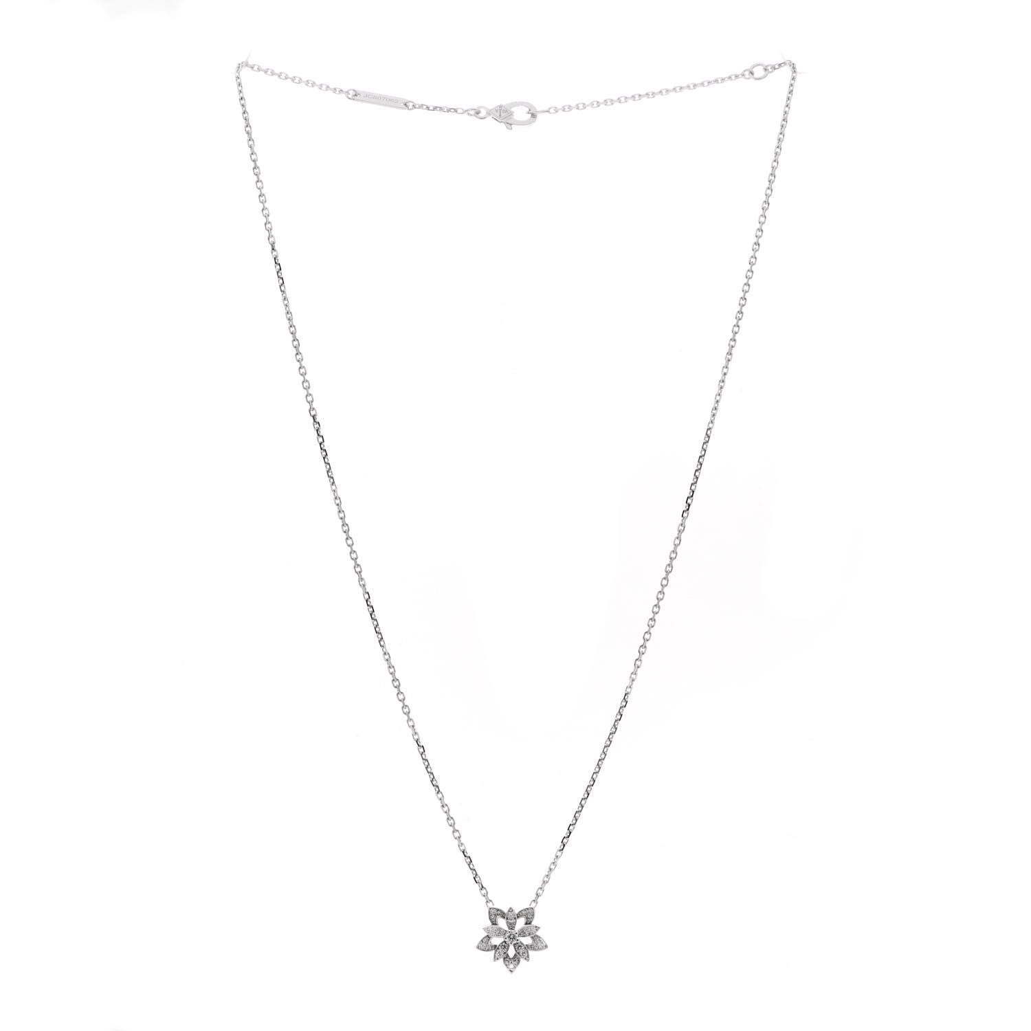 Van Cleef & Arpels 18K White Gold Diamond Mini Lotus Pendant Necklace 3 of 6