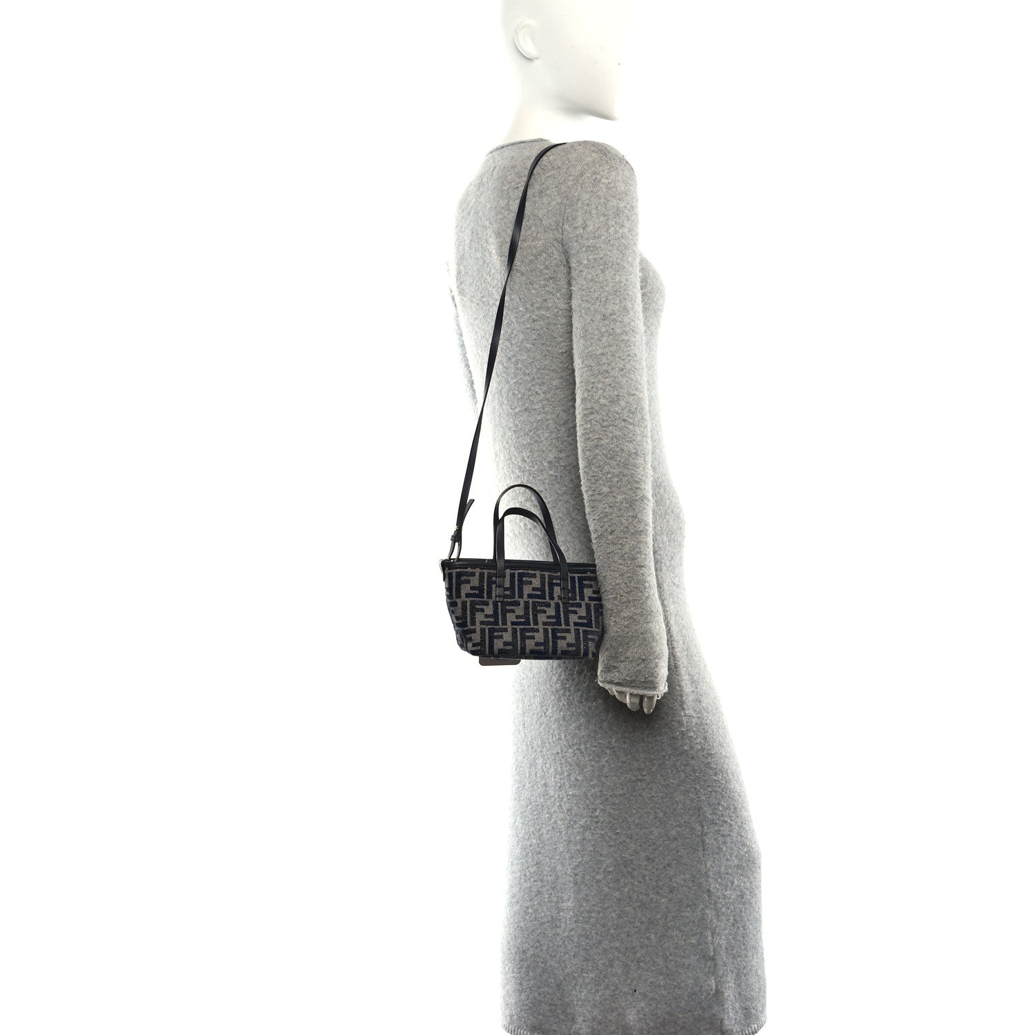 Fendi Chenille Vitello Santa Barbara FF Mini Roll Tote Navy 2 of 11