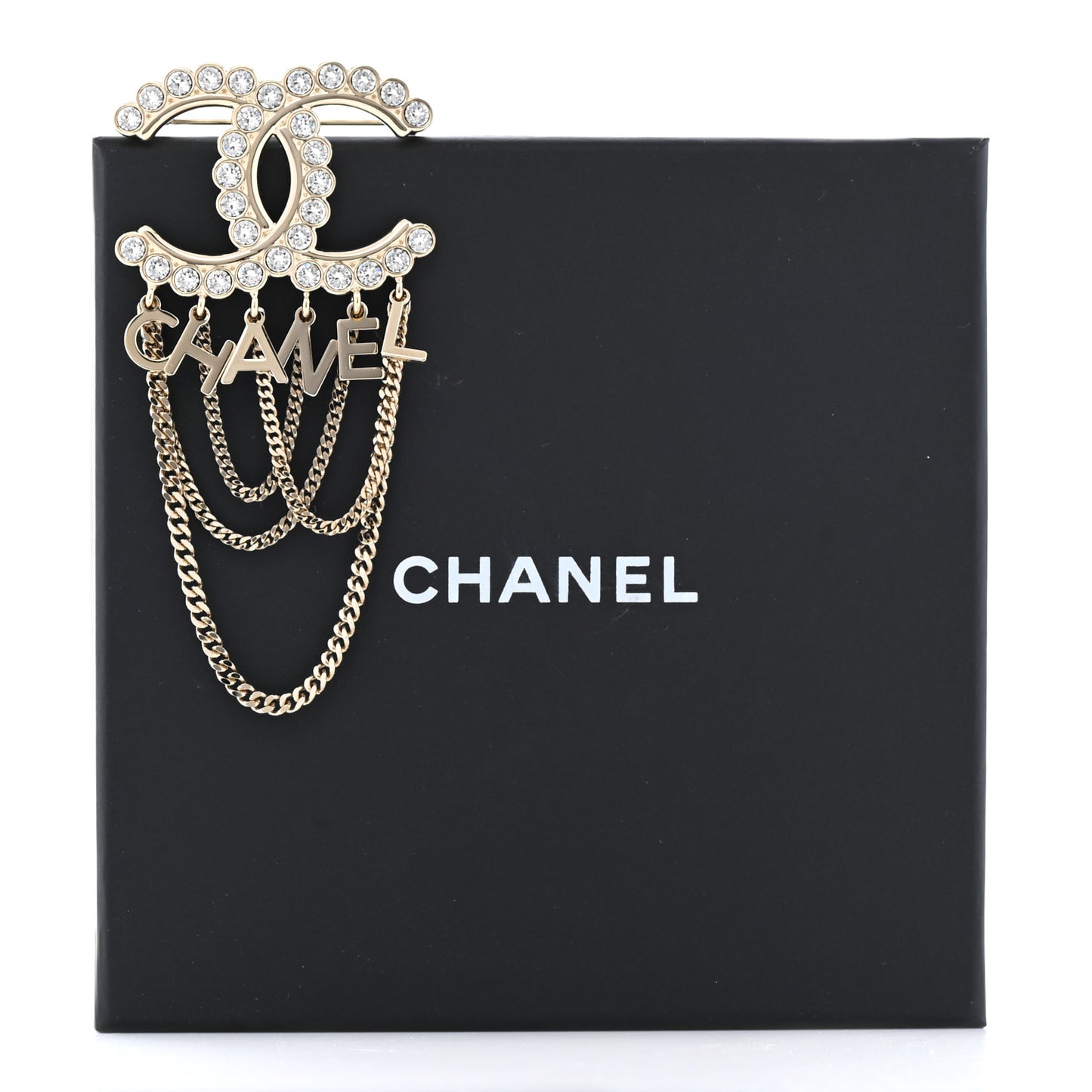 Metal Crystal Bow-tiful CC Chain Brooch Gold