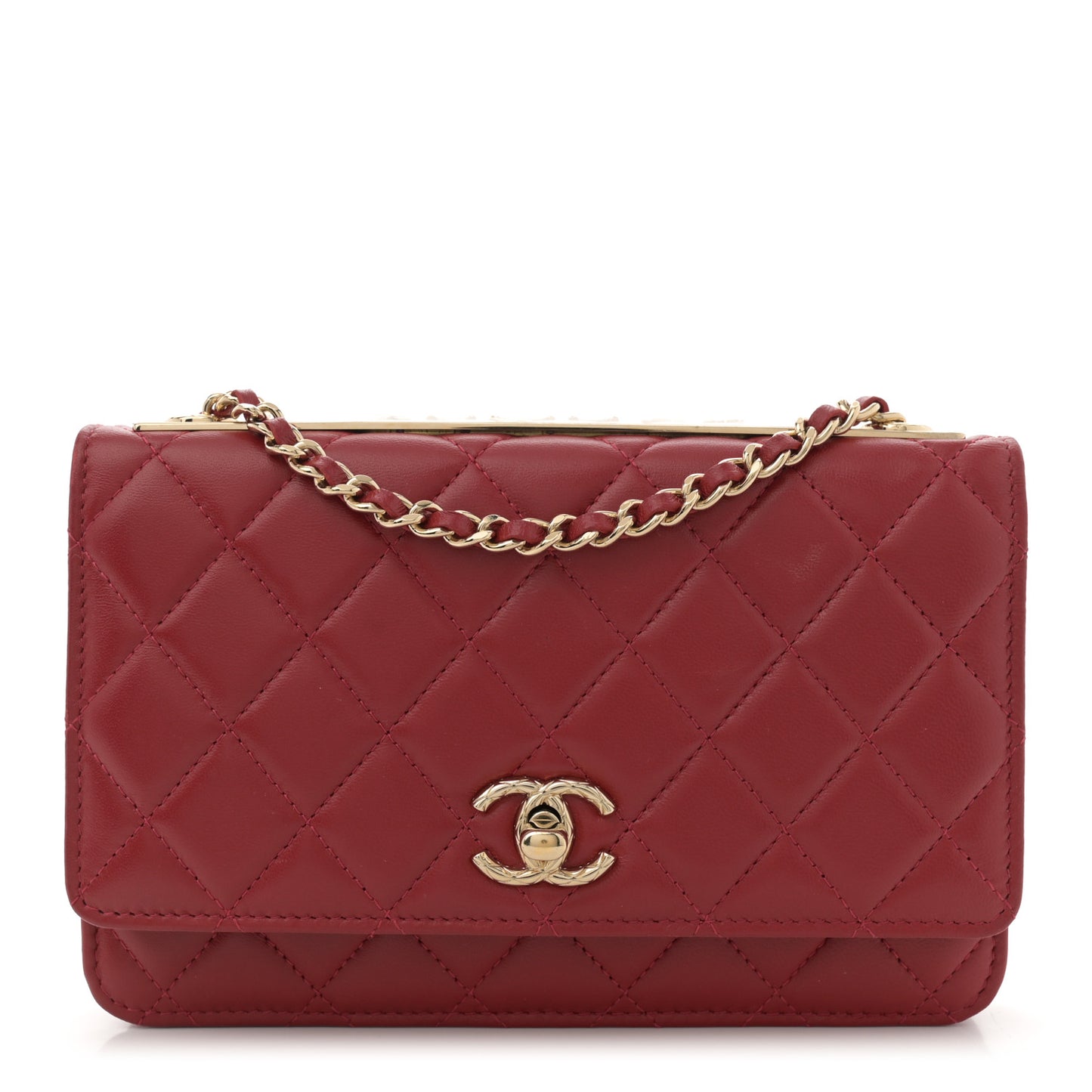 Lambskin Quilted Trendy CC Wallet On Chain WOC Red