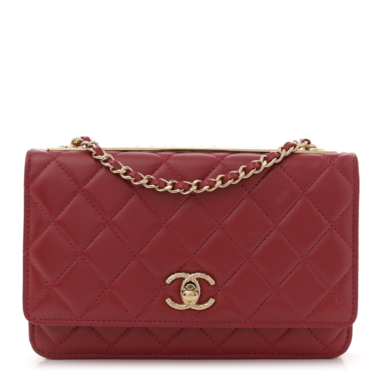 Chanel Lambskin Quilted Trendy CC Wallet On Chain WOC Red 1 of 14