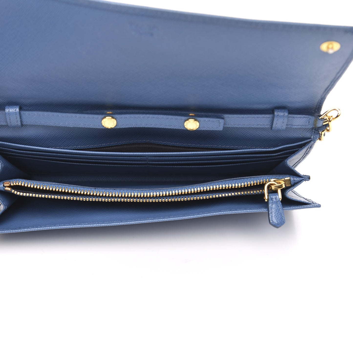 Saffiano Metal Oro Chain Wallet Cobalto