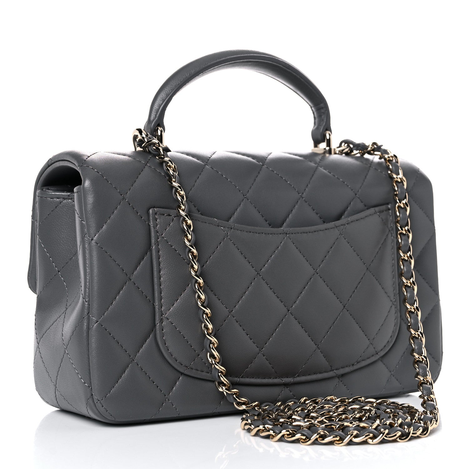 Chanel Lambskin Quilted Mini Top Handle Rectangular Flap Dark Grey 3 of 11