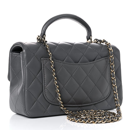Chanel Lambskin Quilted Mini Top Handle Rectangular Flap Dark Grey 3 of 11
