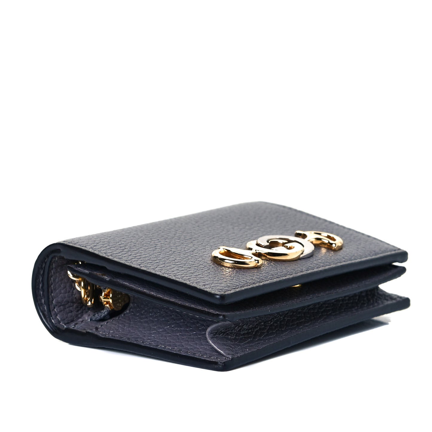 Grainy Calfskin Zumi Chain Card Case Wallet Dusty Grey