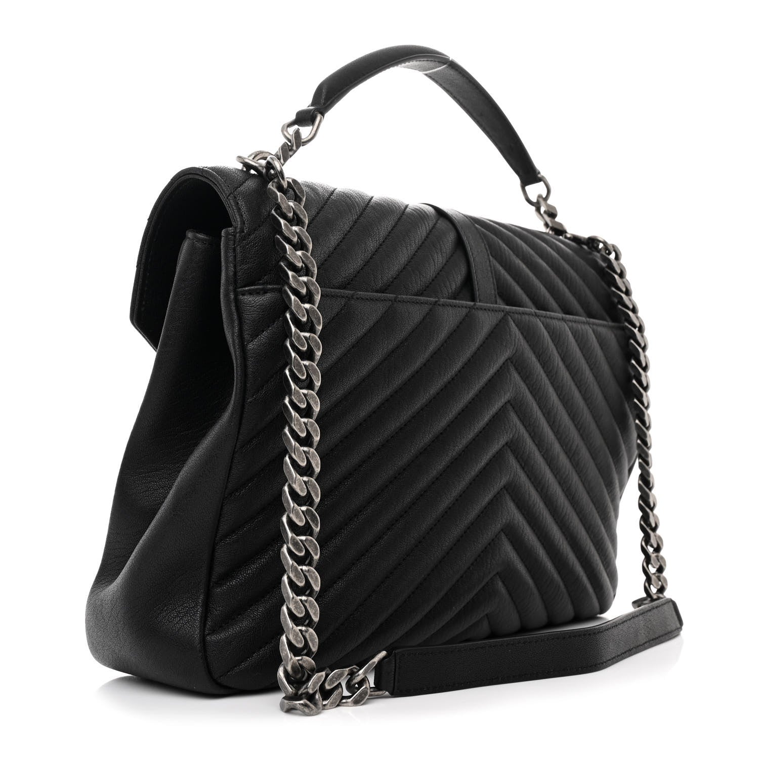 Saint Laurent Sheepskin Matelasse Chevron Monogram Large College Satchel Black 3 of 11
