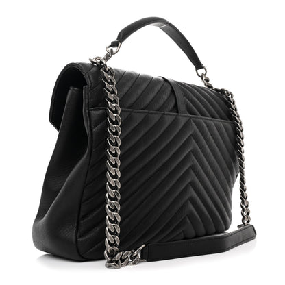 Saint Laurent Sheepskin Matelasse Chevron Monogram Large College Satchel Black 3 of 11