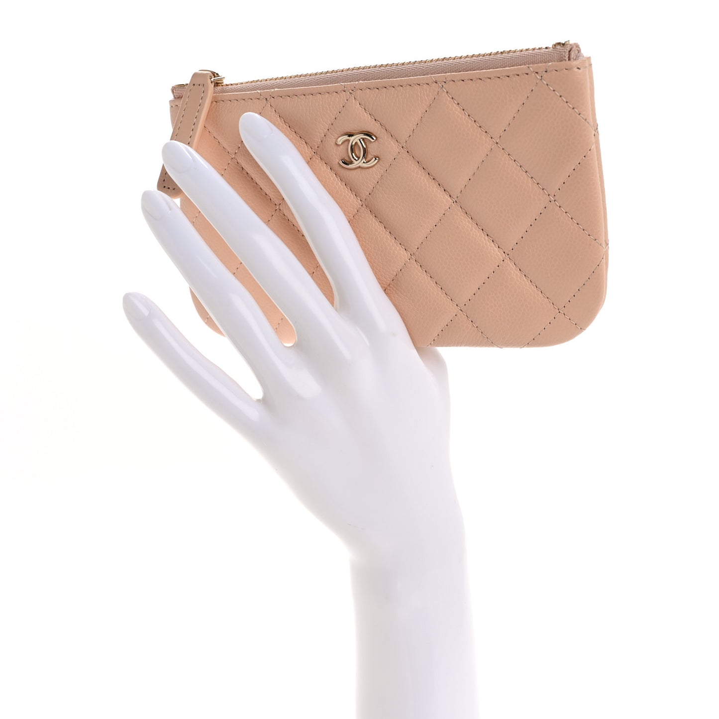 Caviar Quilted Small Cosmetic Case Light Beige