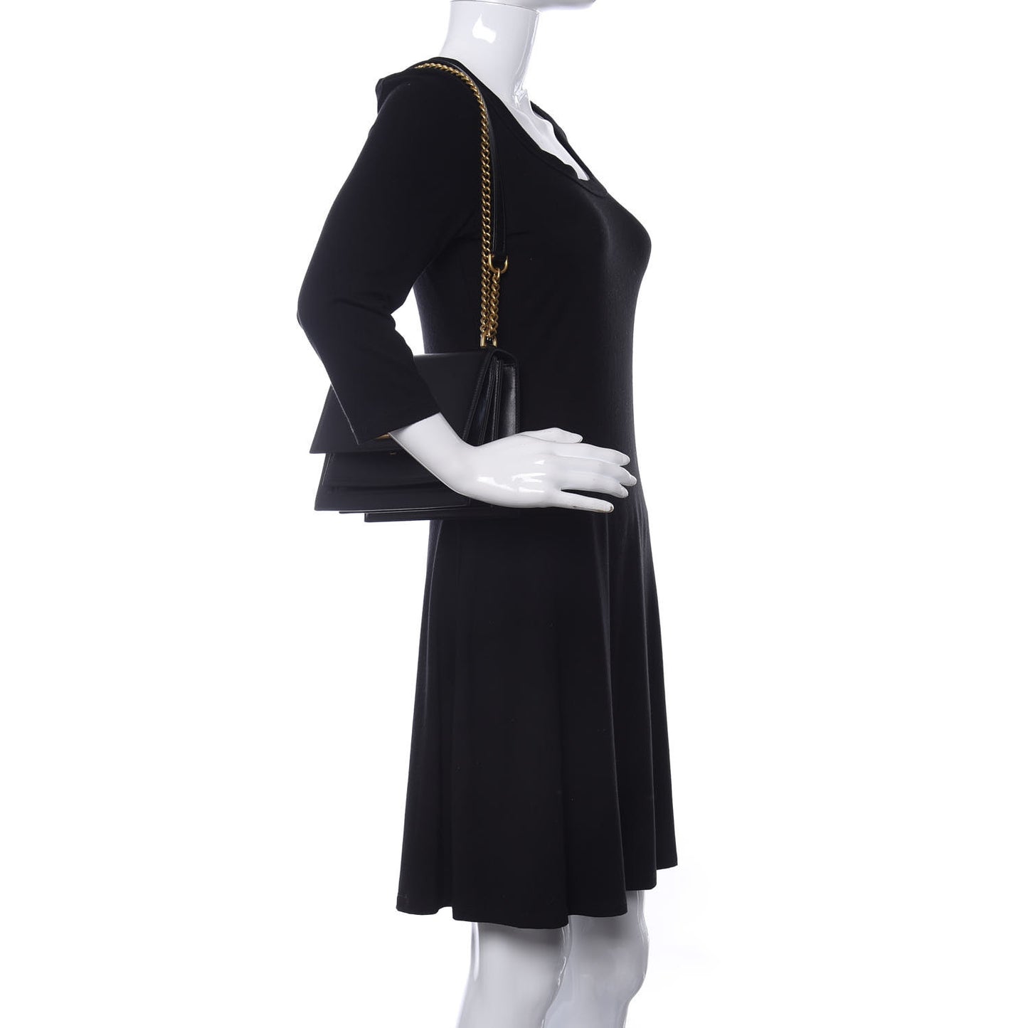 Box Calfskin S Sharp Chain Shoulder Bag Black