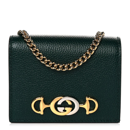 Gucci Grainy Calfskin Zumi Chain Card Case Wallet Vintage Green 1 of 10