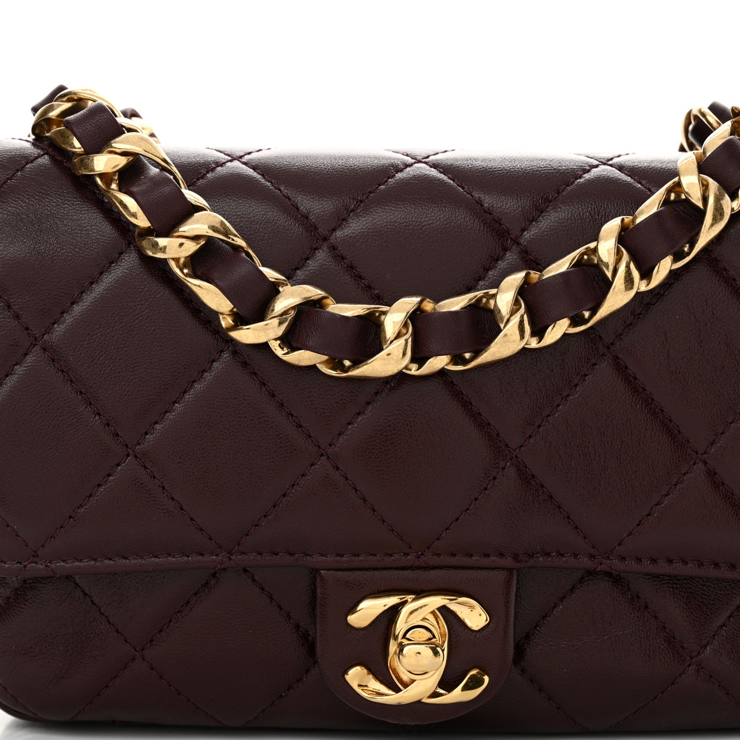 Shiny Lambskin Quilted Twist CC Square Flap Burgundy